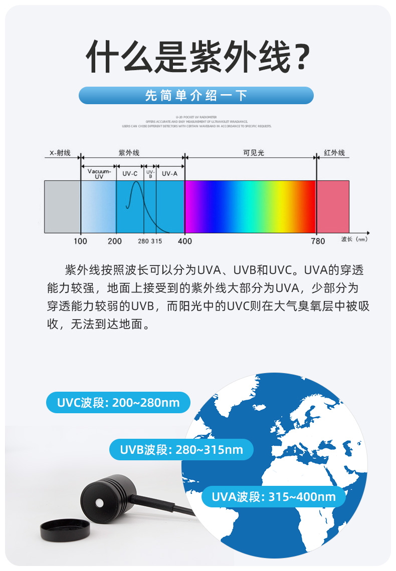 手持式紫外线照度计高精度uvc灯辐射强度测量仪 suv-w