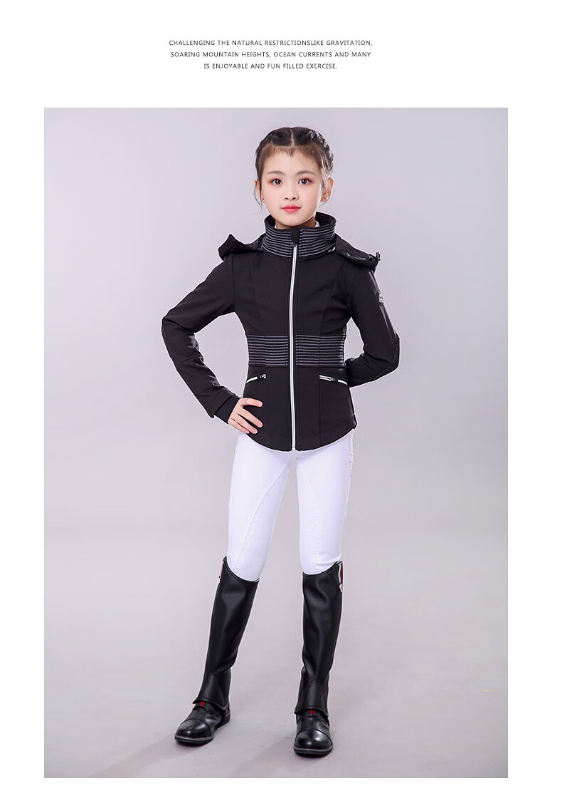冬季儿童马术外套训练上衣加绒保暖马术服装加厚高弹骑马装男女款藏青