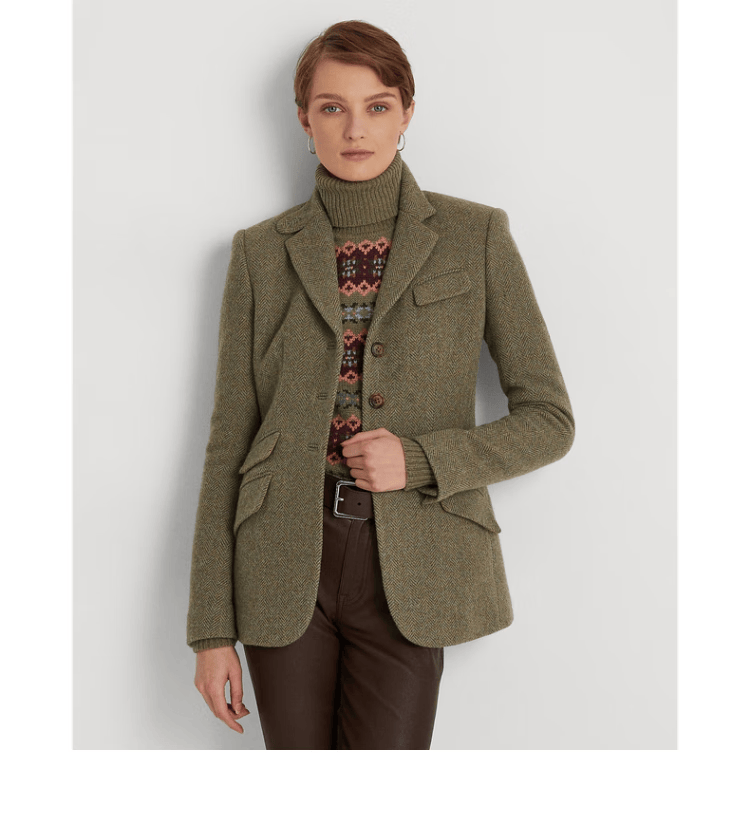 lauren/拉夫劳伦女装 2022年秋冬修身版粗花呢西装外套rl61221 999-多