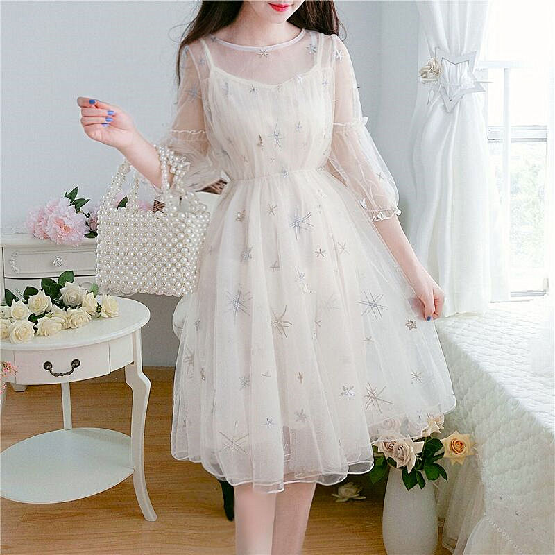 仙气女裙子公主裙成人甜美连衣裙少女学生夏季女装2021新款韩版初中