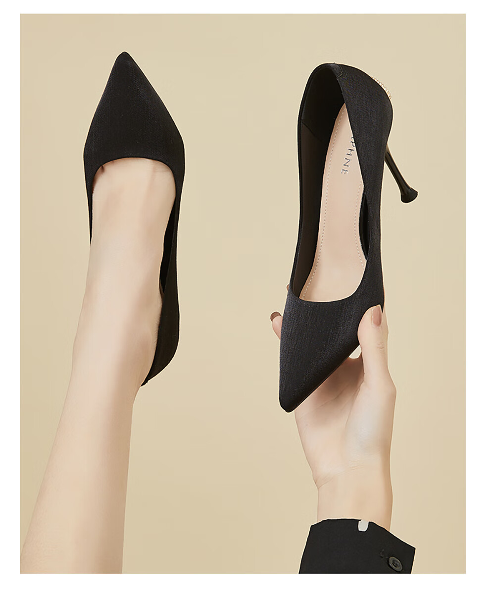 达芙妮2022新款简约气质浅口高跟鞋时尚百搭细跟鞋法式仙女风跟鞋米色