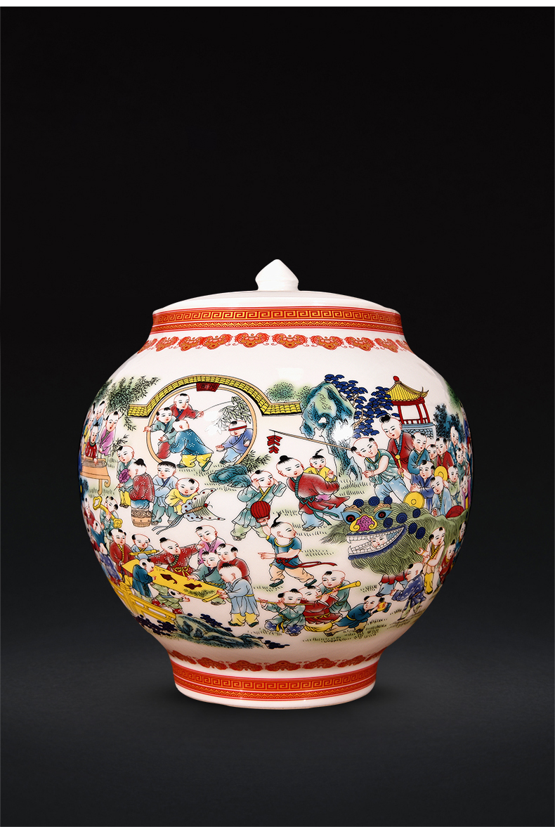 得爵景德镇陶瓷器仿古百子图大花瓶中式古典客厅家居装饰摆件结婚礼物