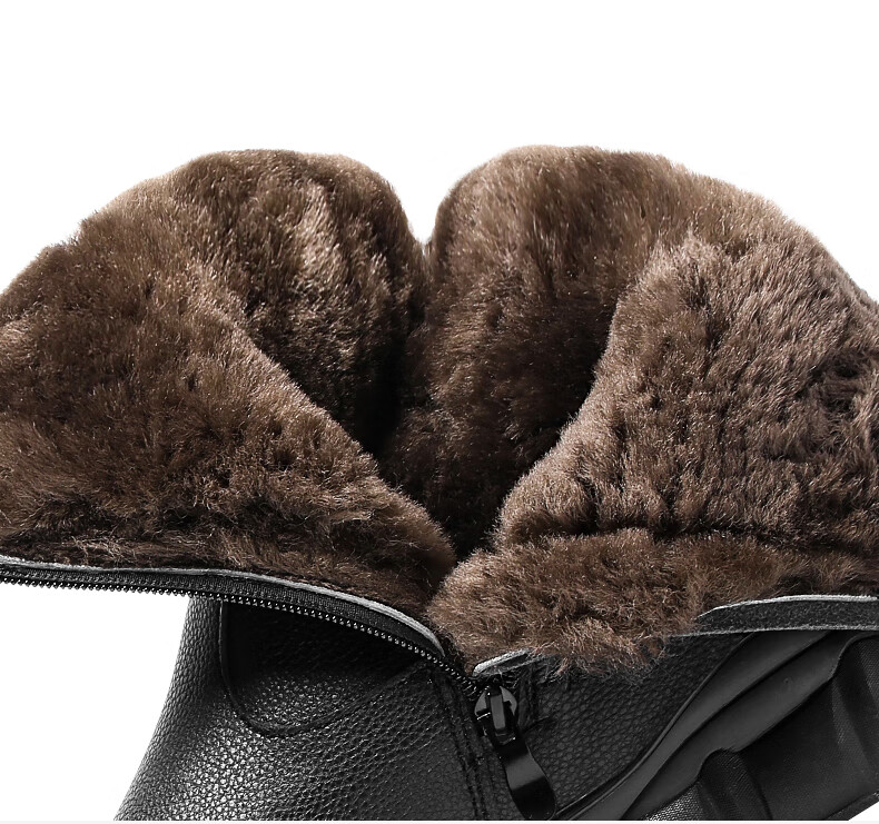 骆驼男鞋官方店皮毛一体雪地靴男低帮拉链冬季真皮棉鞋防水防滑中老年