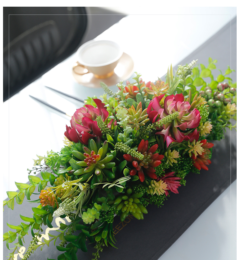 野派餐桌花摆花长桌装饰花桌面假花仿真花摆设酒店西餐厅高端花艺摆件