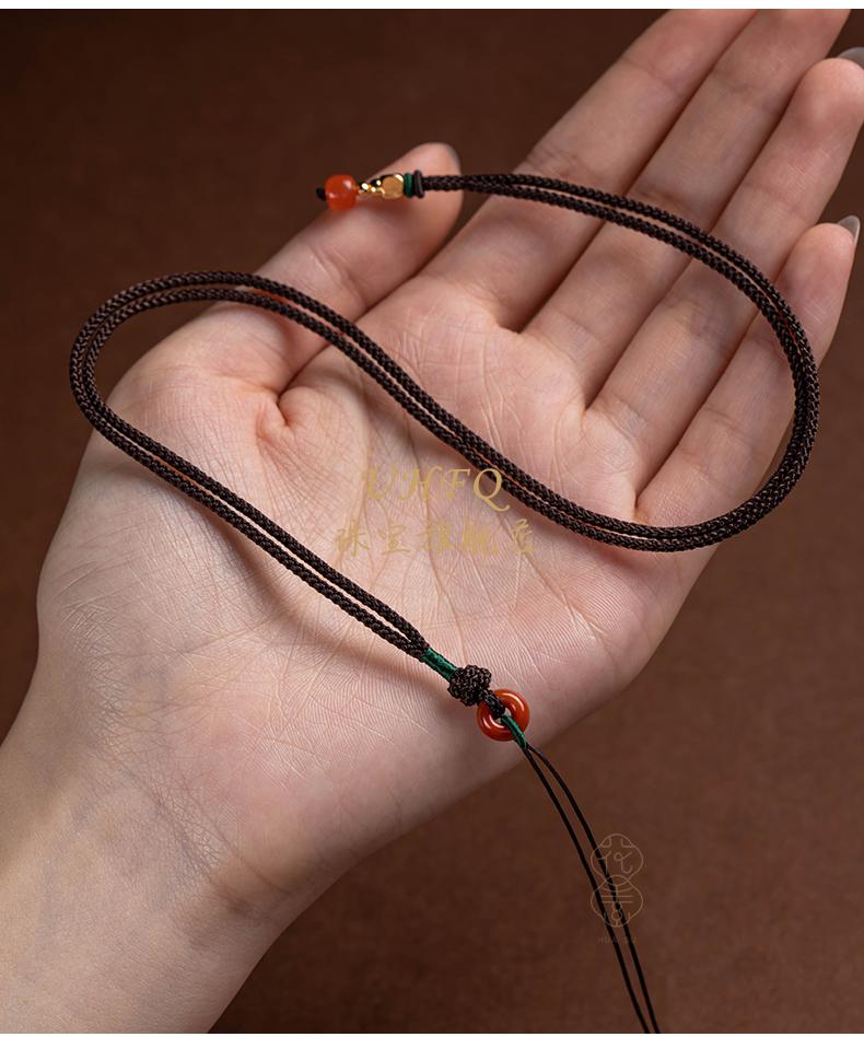 uhfq玛瑙吊坠挂绳男女玉佩挂脖柔软项链绳全手工耐磨挂件配饰秋江绿