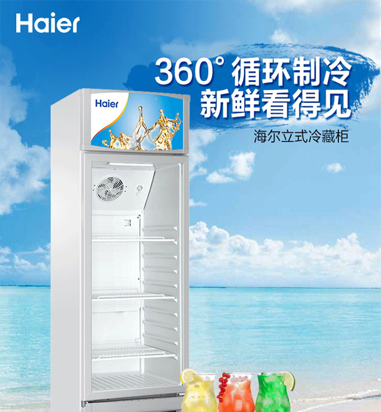 海尔(haier)风冷展示柜 sc-298 276升 冷藏保鲜展示柜啤酒冷饮柜立式