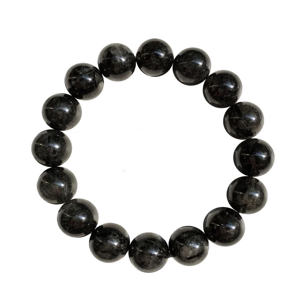 珊诗丽天然黑发晶手链水晶手链男女饰品手串发晶手链礼物定制款 7mm黑