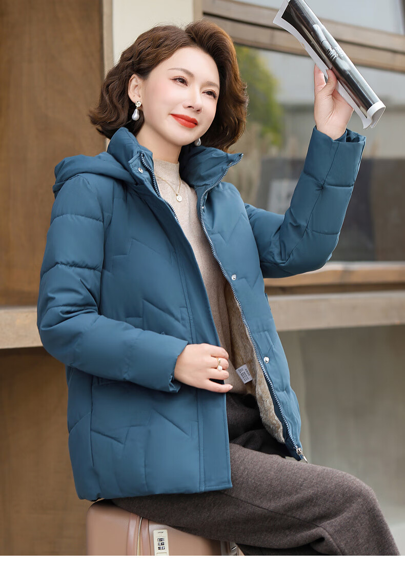Hengyuanxiang Middle-aged Mom Winter Mid-length Down Cotton Jacket Thickened Fleece-lined Coat for Middle-aged and Elderly Women 11