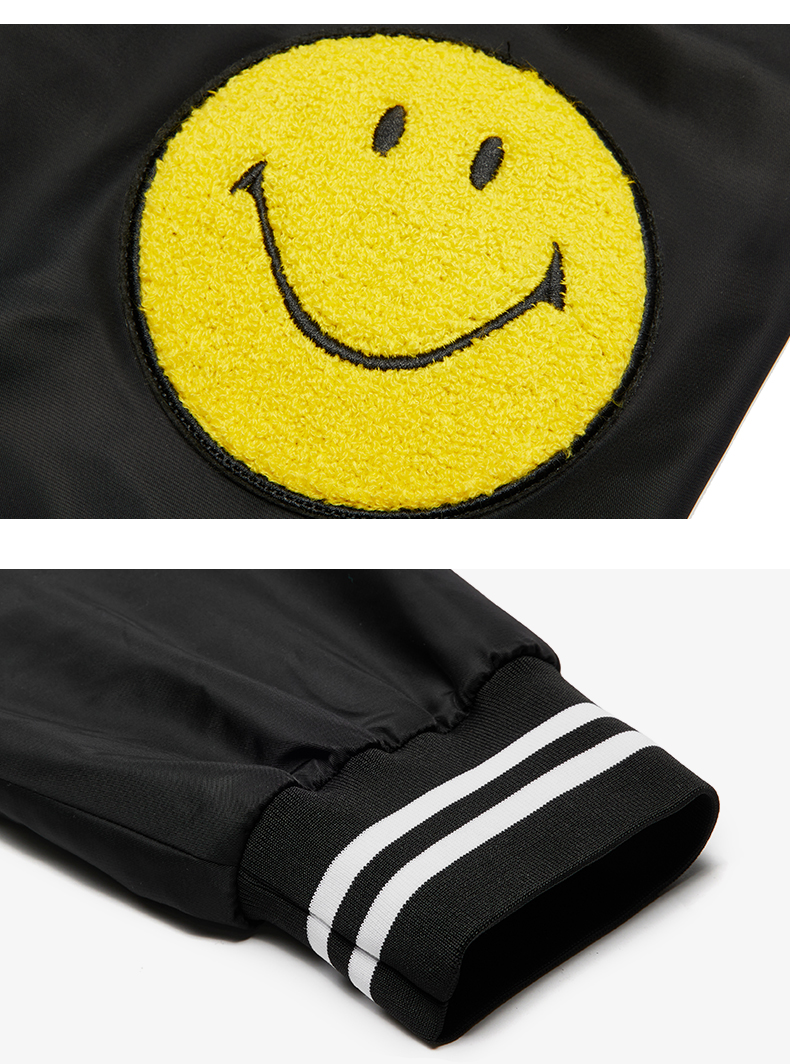 smiley笑脸夹克2022秋季新款潮牌刺绣棒球服男女休闲撞色拼接外套 墨