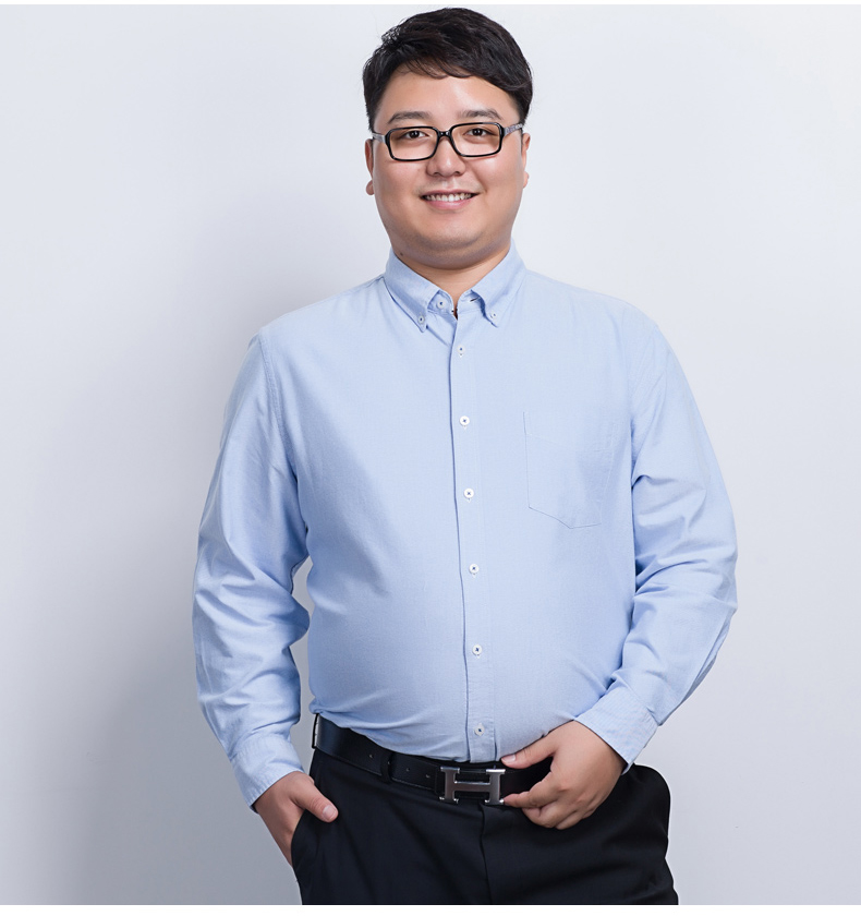 恒源祥中年爸爸春季衬衫春秋胖子长袖白衬衫男士加肥加大码宽松商务