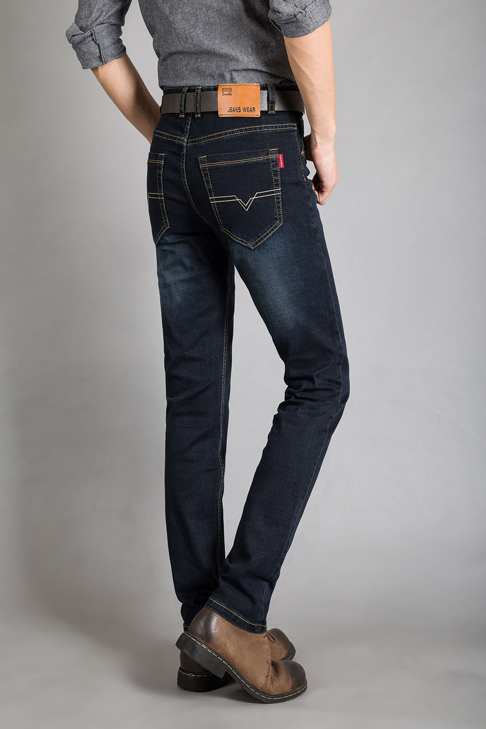 厚款弹力牛仔裤男加绒宽松休闲大码男装男裤子潮流裤 008蓝色加绒 32