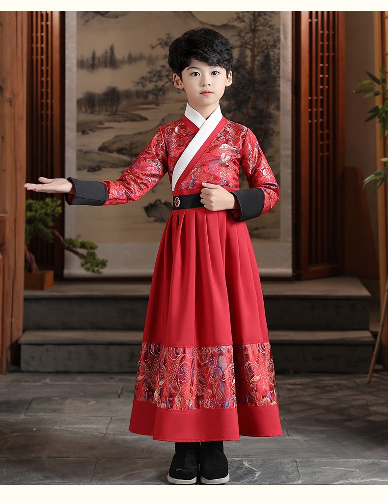 儿童古装汉服国学服装中国风男童唐装少爷服男孩演出服春秋装童装红色