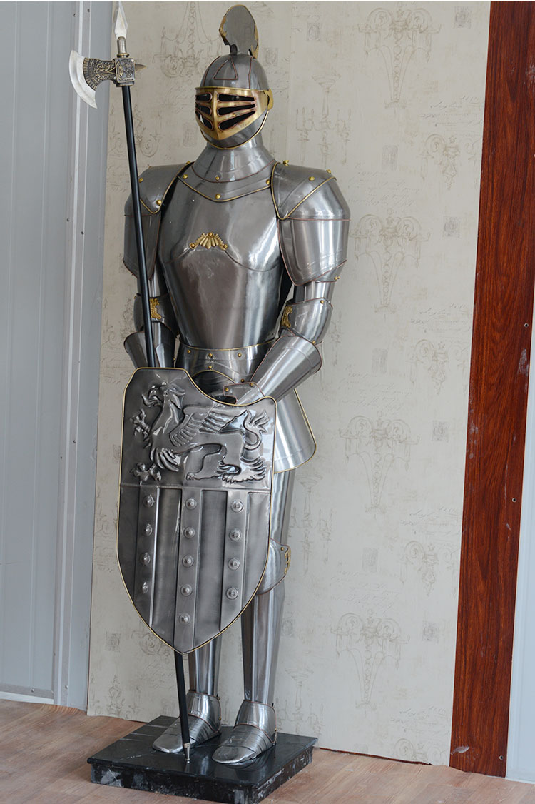 中世纪2米武士盔甲铠甲骑士模型装饰品欧式轻奢软装大型落地摆件90cm