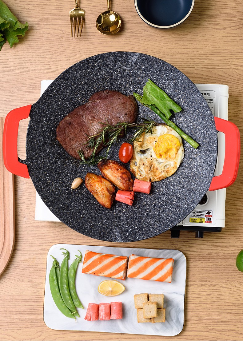 海岩户外露营烤盘韩式烤肉盘卡式炉烧烤盘铁板烧烤肉锅家用麦饭石煎盘