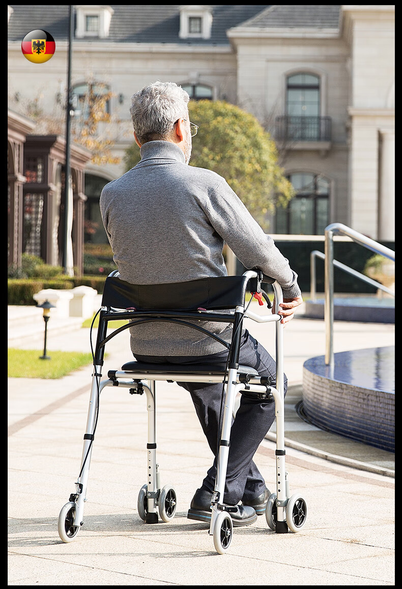 拐棍四脚椅凳助行器骨折病老人带轮带座老年人学步车手推车带手刹四轮