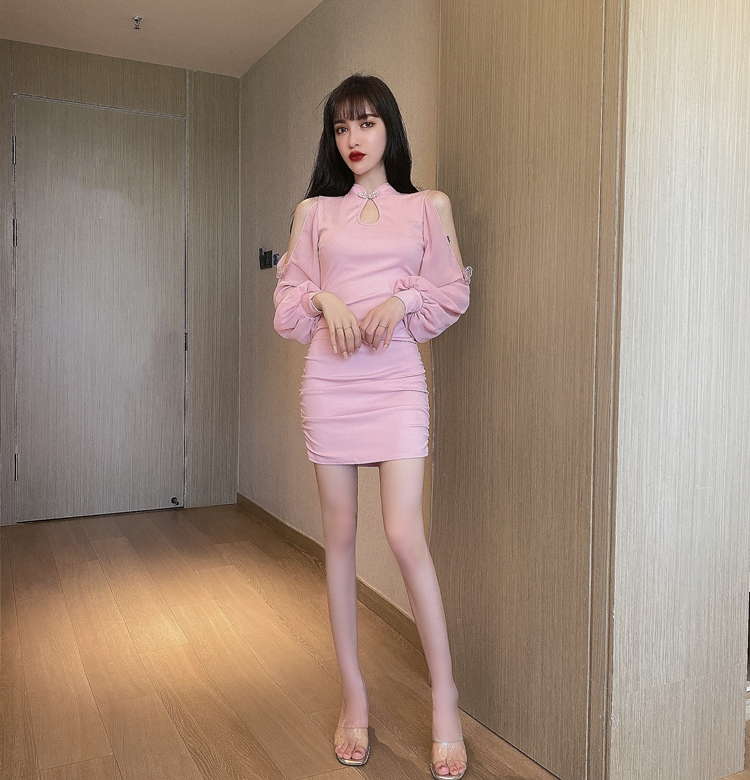 性感夜店女装格格家春季网红主播直播服装性感夜场改良旗袍露肩紧身