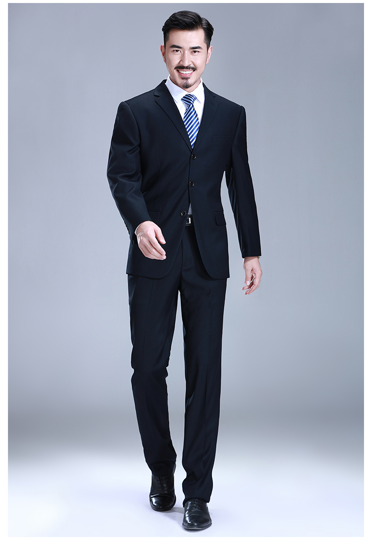 男士商务休闲职业装结婚礼服西装男正装藏青色三扣不开叉301偏黑170b