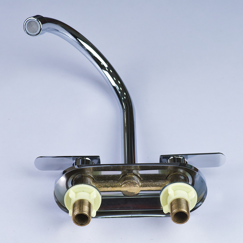 全铜面盆水龙头 双把双孔双开关冷热洗手盆 厨房水槽立柱盆水龙头 铜