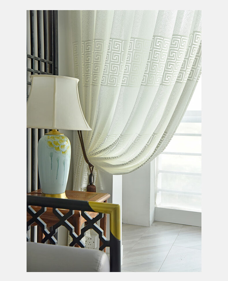 中式窗帘窗纱透光不透人古典卧室客厅茶室新款半遮光纱帘定制成品7t