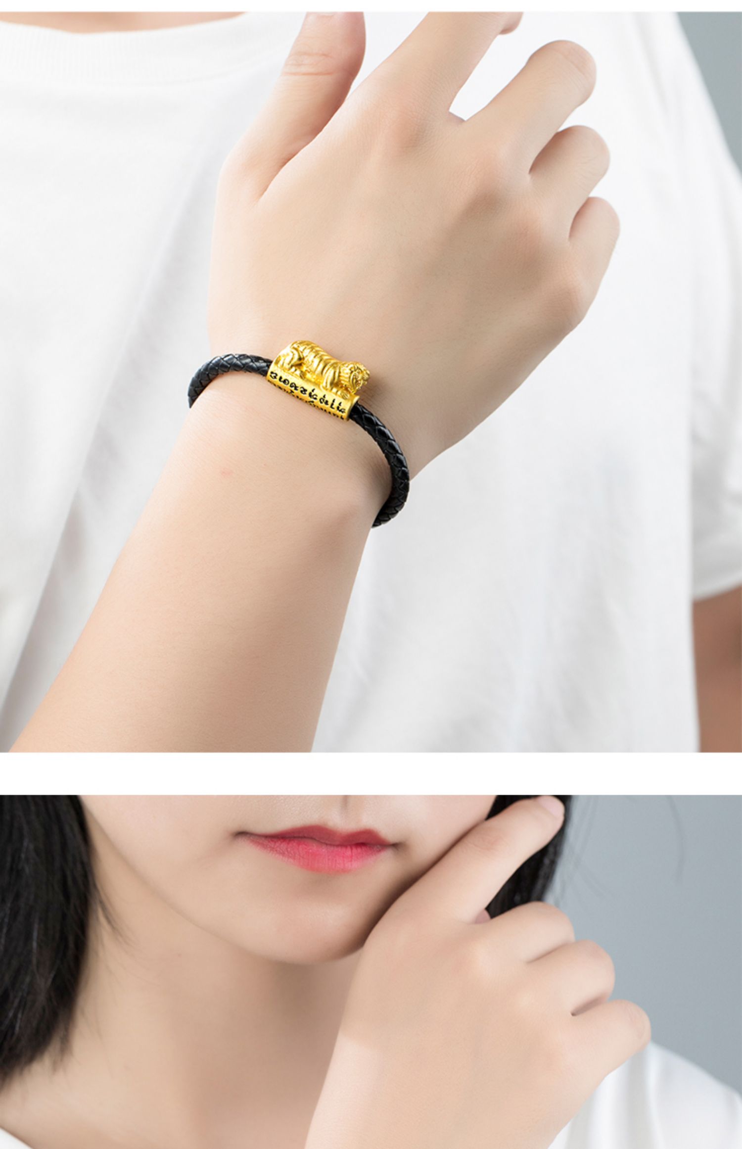 hyever999足金老虎黄金手链男3d硬金女转运珠本命年十二生肖虎手串