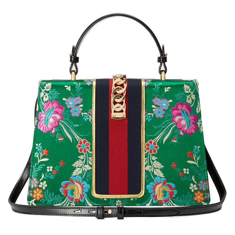 【正品保证】gucci古驰女包sylvie大号单肩托特包 k9tig 8072绿色印花