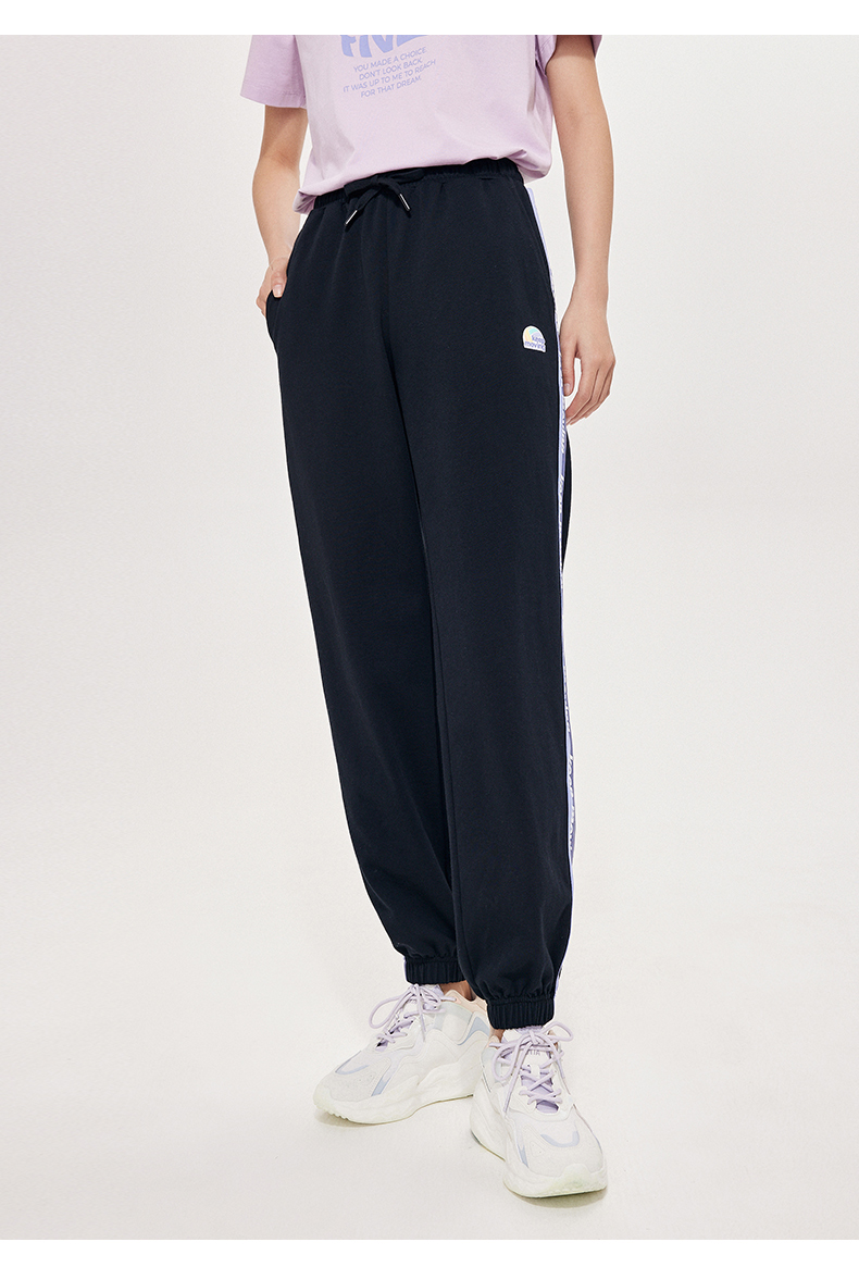 安踏运动裤女裤2022春季新款宽松收口束脚卫裤黑色透气休闲裤长裤