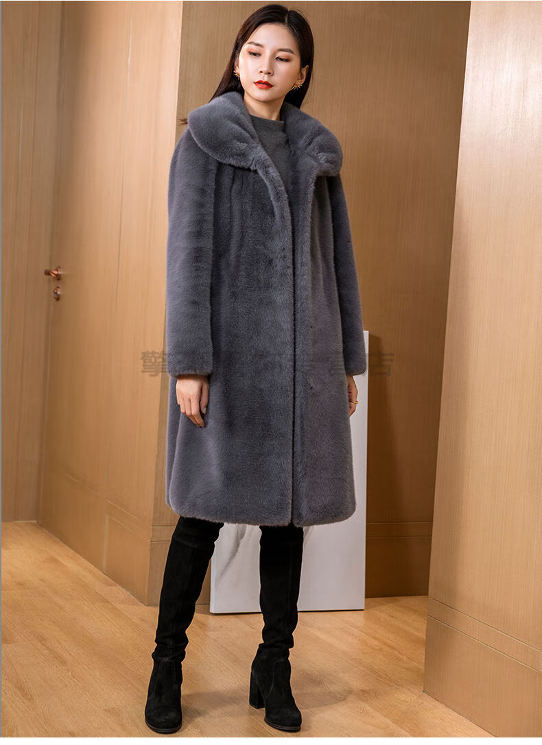 优品衣库高端奢华冬季仿皮草外套女年轻时尚中长款连帽大衣 黑色 s