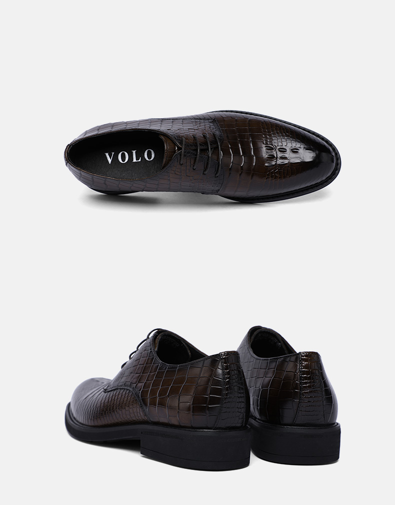 volo犀牛鞋子2020春秋季正装皮鞋男士商务圆头德比鞋经典水洗