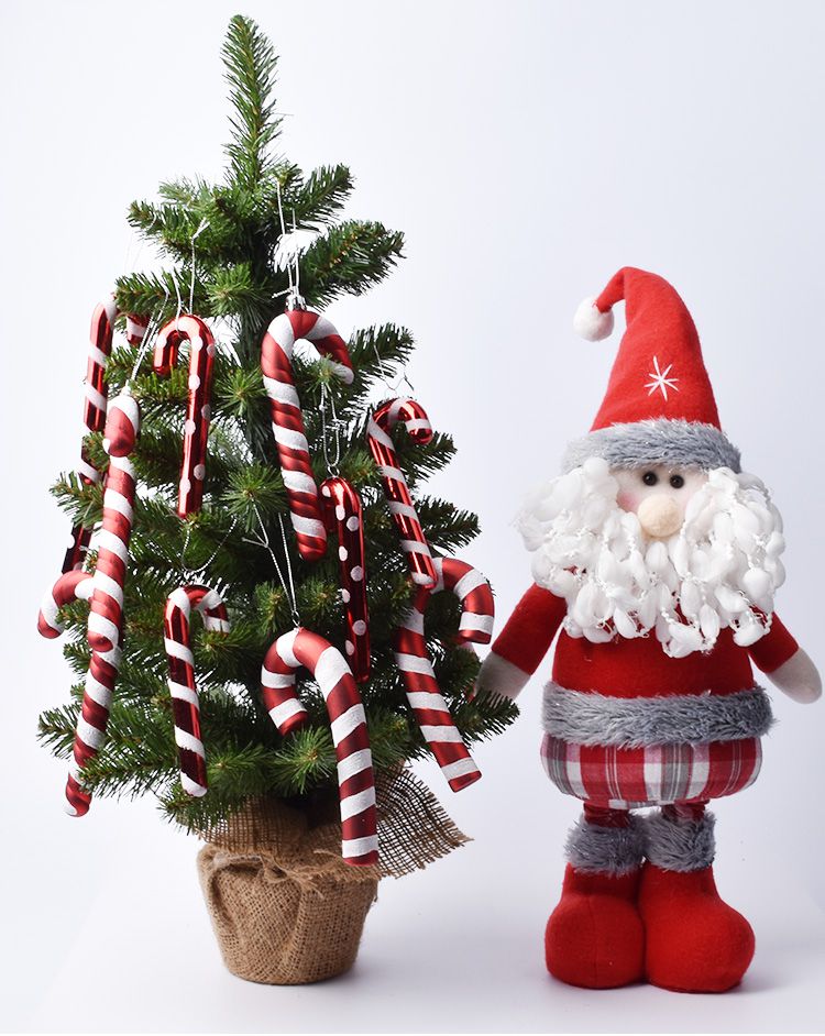 圣诞节装饰红白拐杖15cm至90cm彩绘拐杖圣诞树挂件影楼拍摄道具15cm