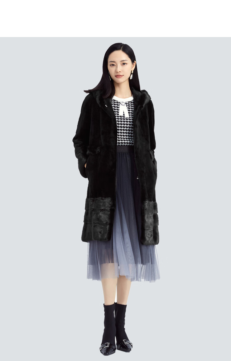 naersi/娜尔思水貂毛皮手工缝制轻奢皮草女2022冬新款裘皮外套 黑色 m