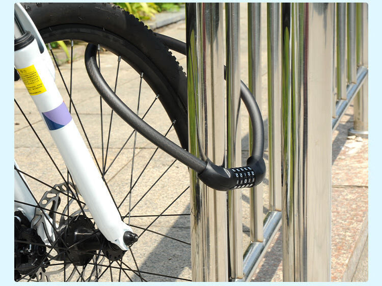 自行车皮圈锁防盗密码锁挂钢缆锁摩托车锁单车便携锁带锁架4位密码细