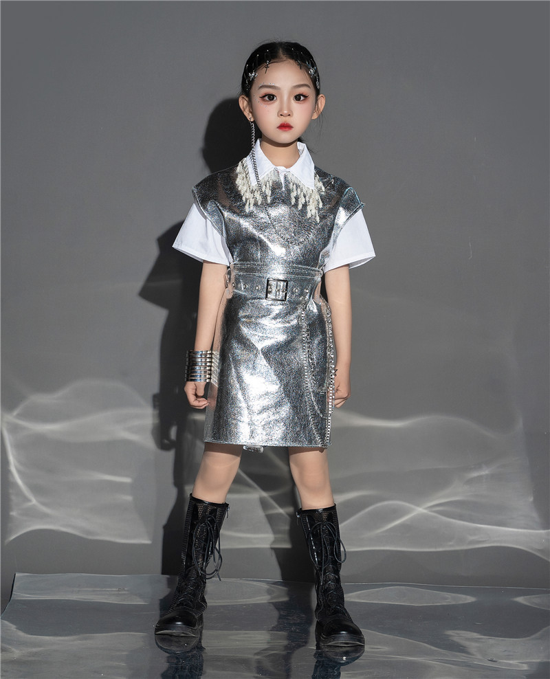 德莉娅女童走秀礼服模特t台服装潮服儿童演出服炫酷摇滚未来科技感模