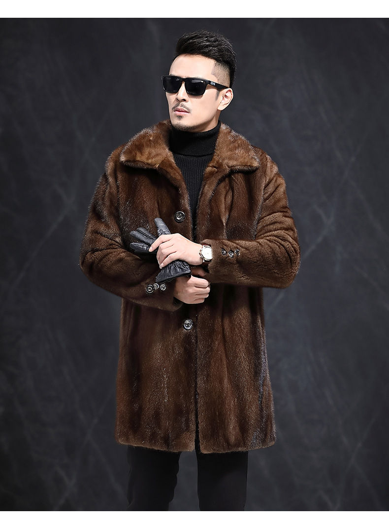 zuomashi仿水貂皮大衣外套男士整皮毛一体长款加厚貂绒 咖啡色 m