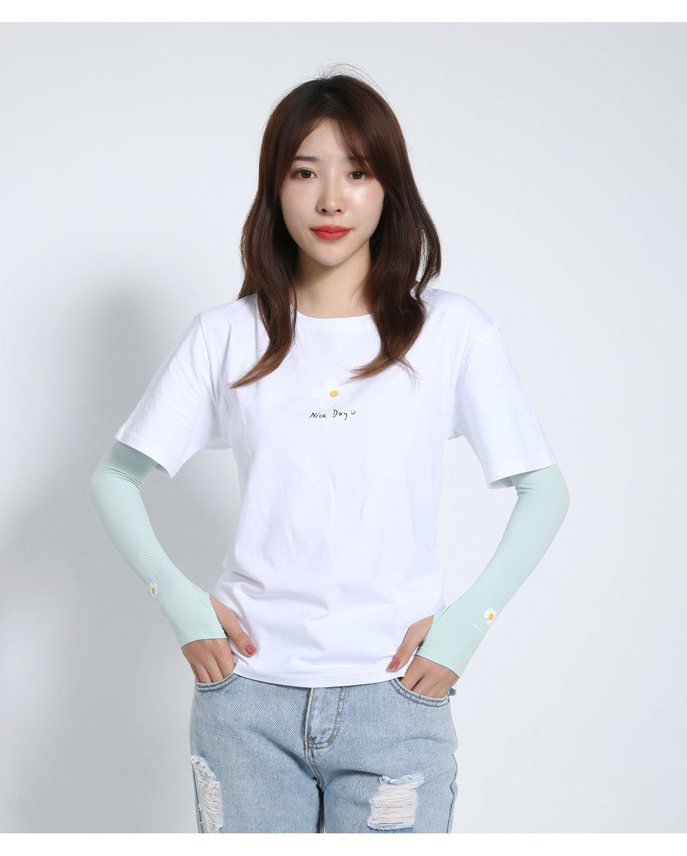 防晒袖套女夏季ins时尚手套女小雏菊冰丝套袖冰袖女士百搭户外采茶