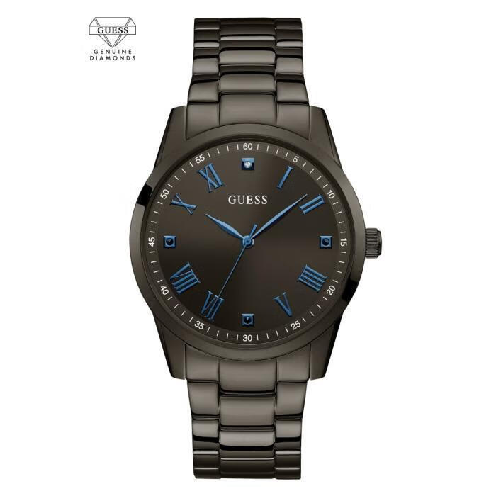 盖尔斯guess男士手表石英腕表指针圆形黑色表盘42mm防水30m不锈钢时尚