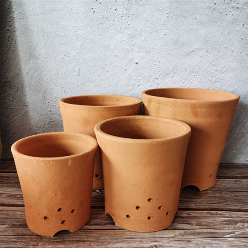 瓦盆泥瓦盆土陶透气兰花君子兰花盆透气瓦盆杜鹃花盆手工陶盆无釉黑的