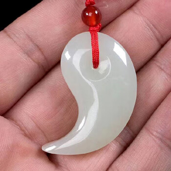 同伴 天然和田玉白玉平安符吊坠男士女款太极护身符玉坠玉石挂件带