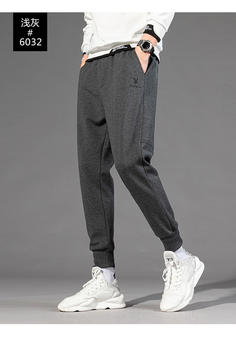花花公子休闲裤男加绒裤子新品小脚裤大码针织裤子男长裤6031黑色加绒