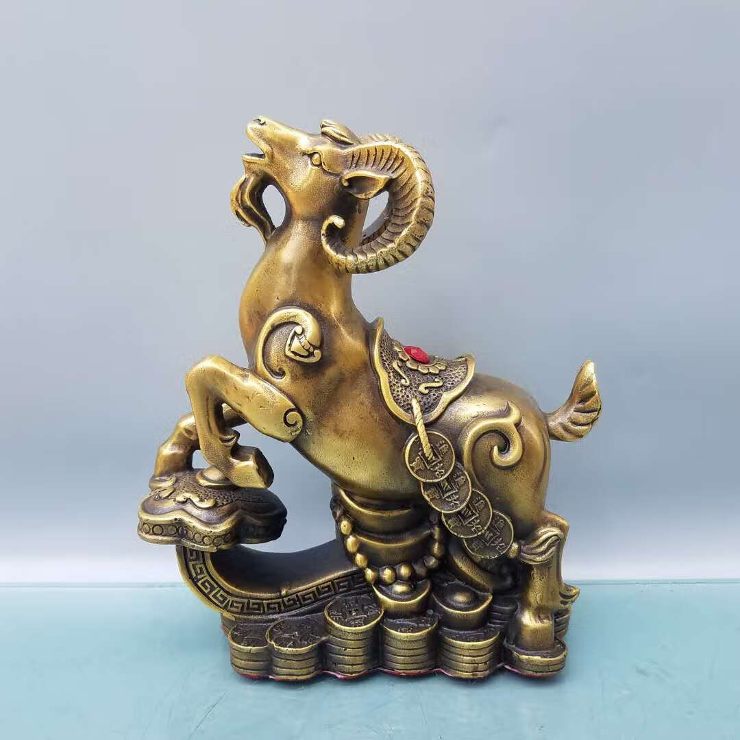 纤雅洁 高端品质羊摆件纯铜金钱羊摆件生肖羊聚财羊招财风水羊客厅