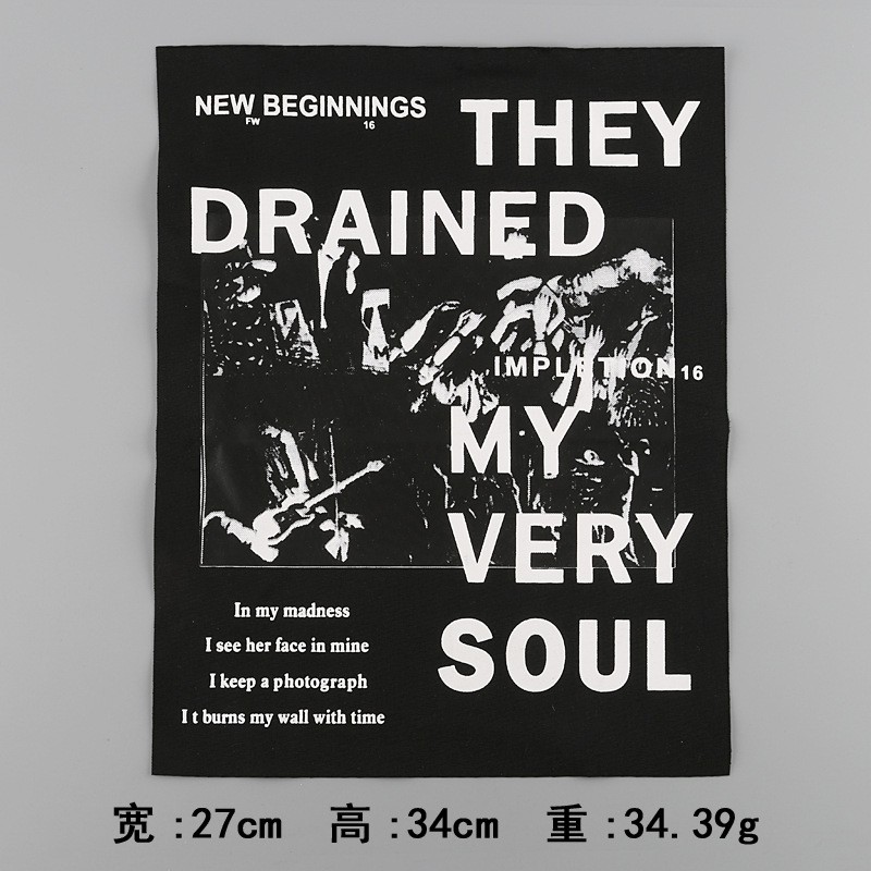 好质量可狄衣服贴补丁成人时尚方形布贴大号大面积黑白字母服装辅料