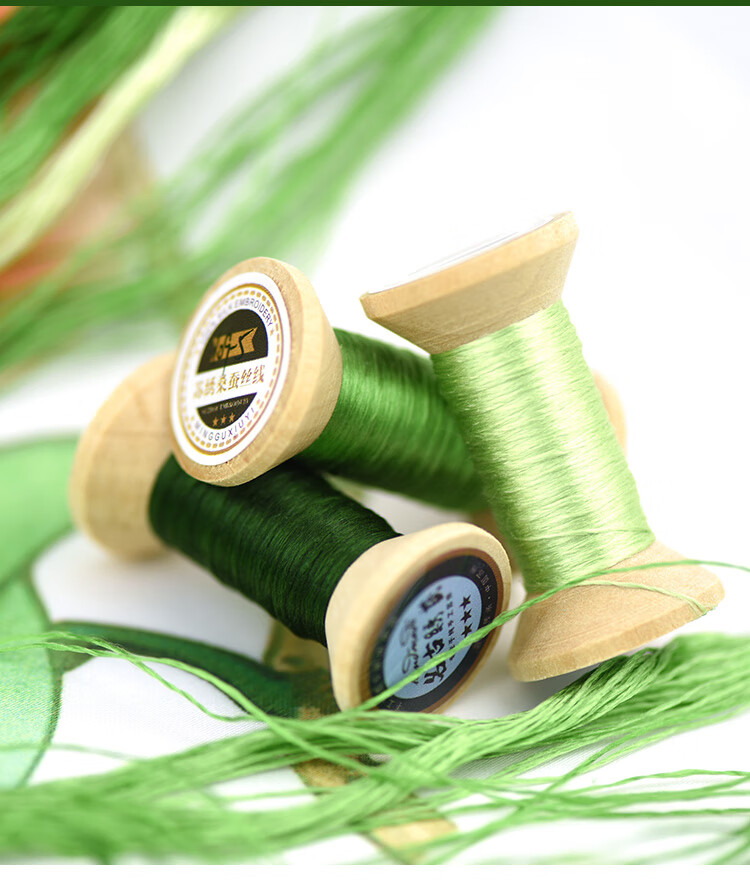 新品手工苏绣刺绣绣花桑蚕丝线缠花真丝绣线手工刺绣线轴甘草绿 8号