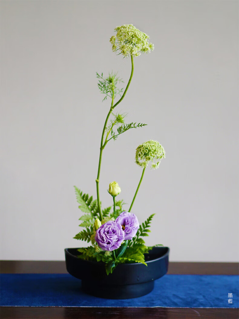 日本進口雙層半圓形花器禪意插花器皿日式花道創意陶瓷花盤花盆小原流