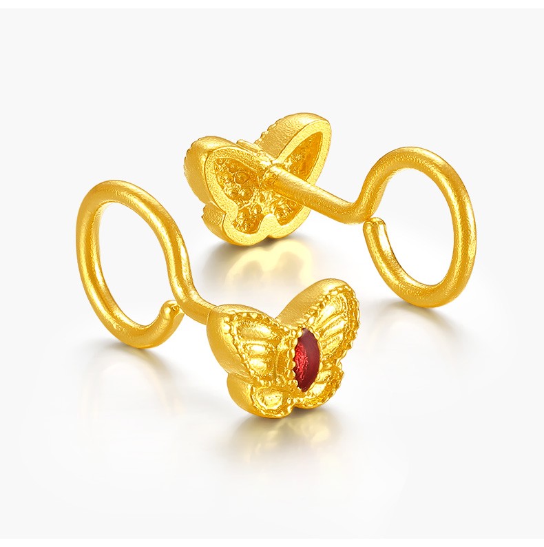 六桂福珠宝古法黄金耳钉女足金蝴蝶珐琅耳饰电商专款 1.