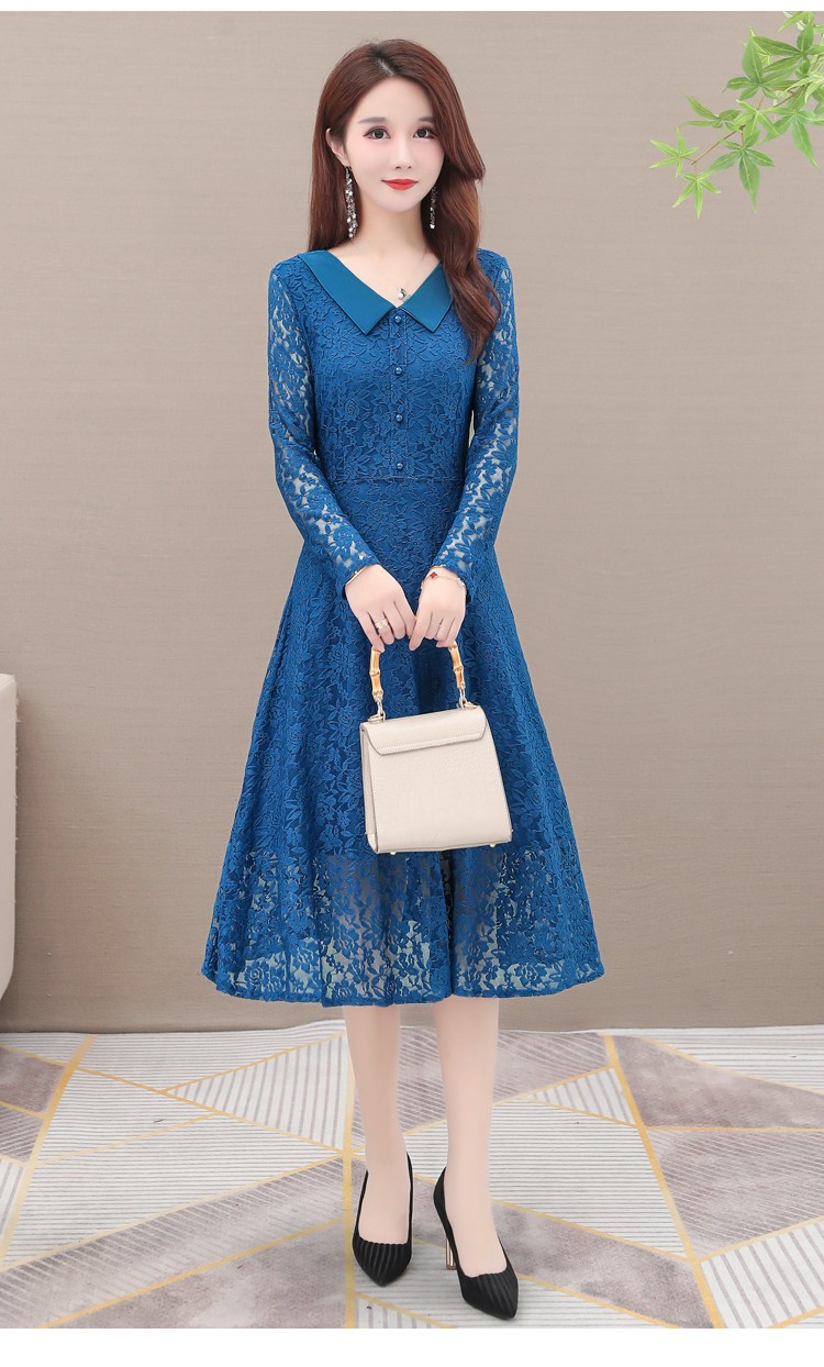 尼莱儿连衣裙秋冬2020新品韩版蕾丝弹力加绒加厚长袖大码女装中年妈妈