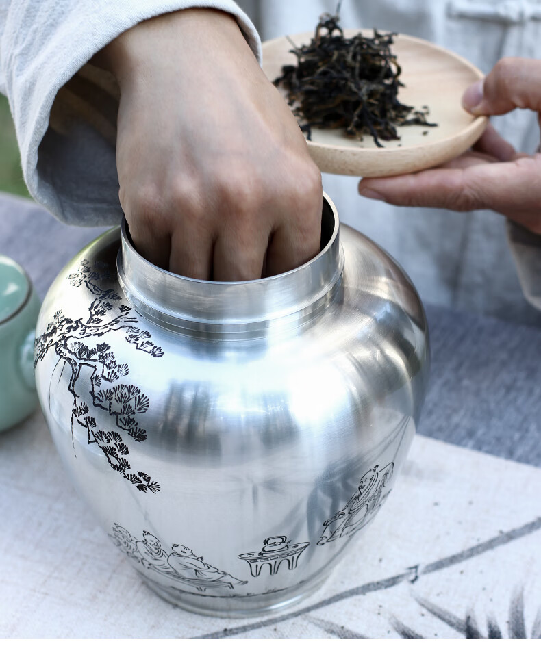 匠之源 云南个旧手工999高纯锡茶叶罐大茶罐茶缸保鲜罐锡罐锡器密封罐