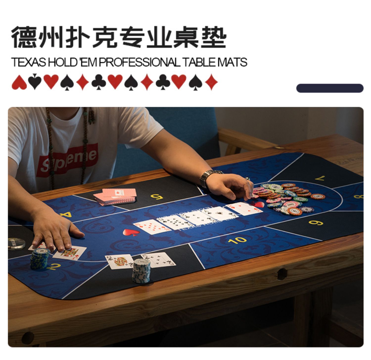 德州扑克桌布橡胶桌垫桌布垫百家骰子骰宝乐台布21点大小台泥黑蓝120