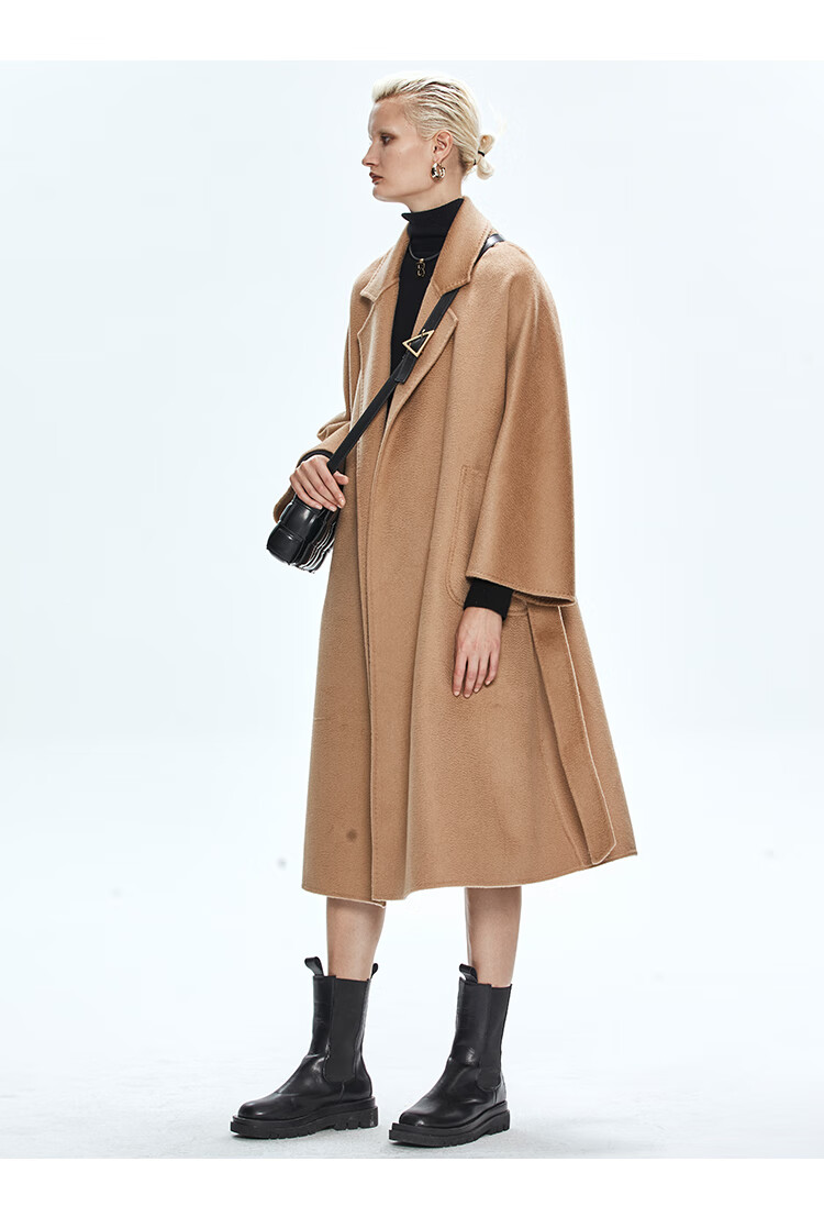 弗洛拉folovera粉色水波纹双面羊绒大衣女中长款2020年新款高端超长