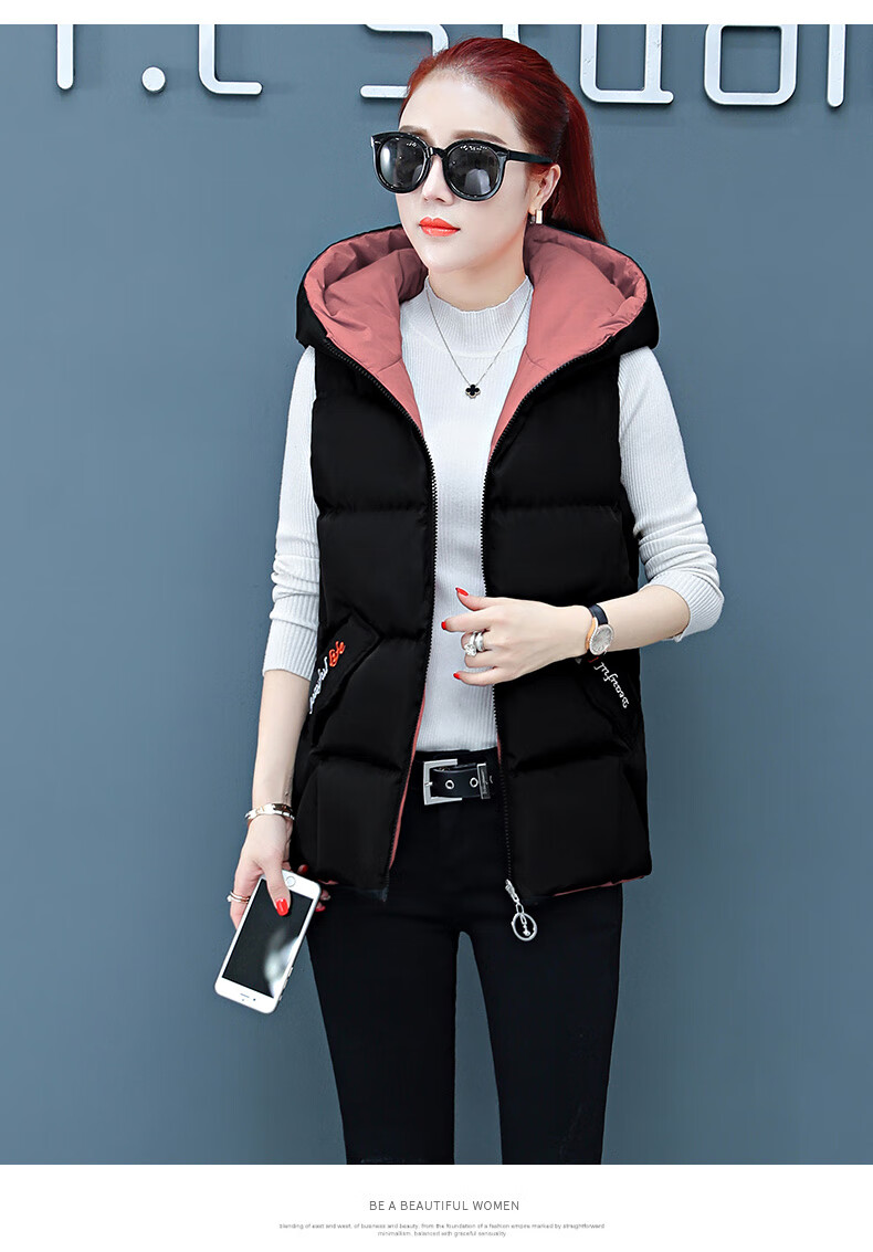 羽绒马甲女士短款同款2020新款韩版春秋衣坎肩外穿马夹背心外套黑色m