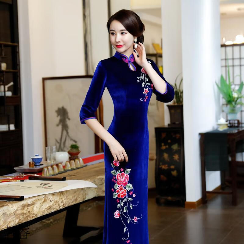 美丽衣橱气质高贵长款正宗金丝绒旗袍年轻款少女2021秋冬女装宴会