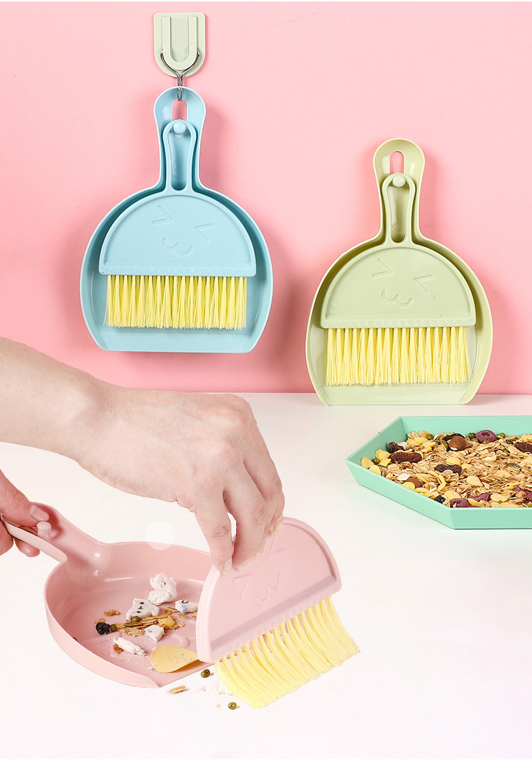 桌面扫把簸箕套装创意迷你键盘刷子清洁工具不粘头发魔术苕帚粉色